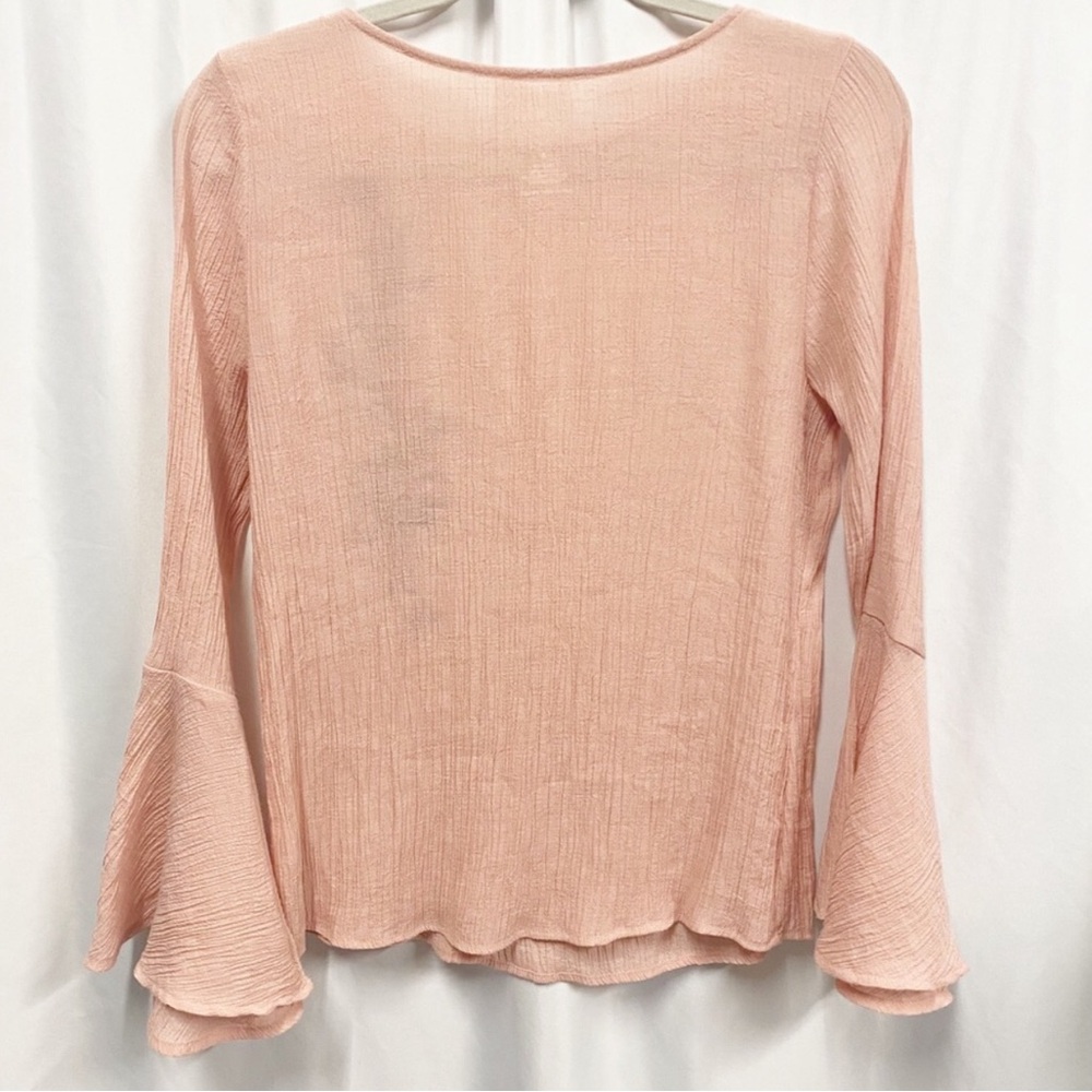 St. John’s Bay Pink Embroidered Boho Blouse Soft Pink Taupe Size Medium - Picture 8 of 13